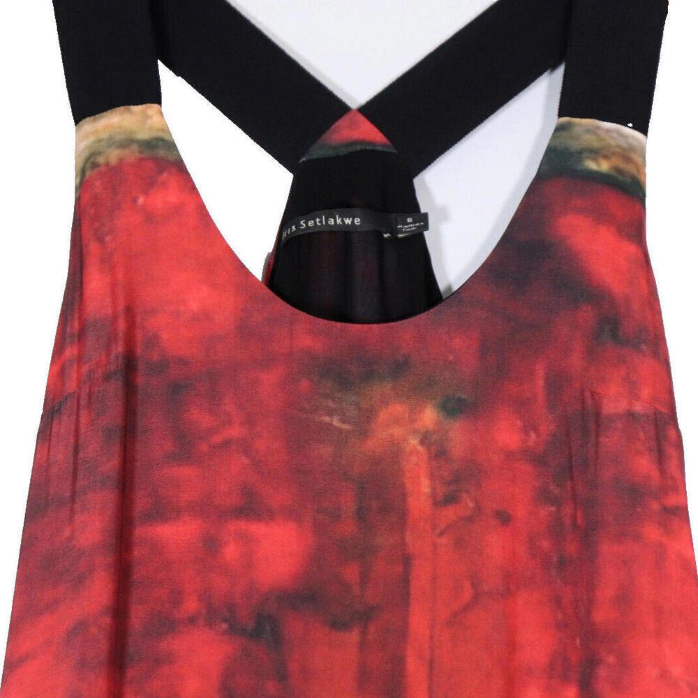 Iris Setlakwe Womens US6 Red Black Shift Tank Dress Crossback Tie Dye Scoop Neck - Picture 3 of 12